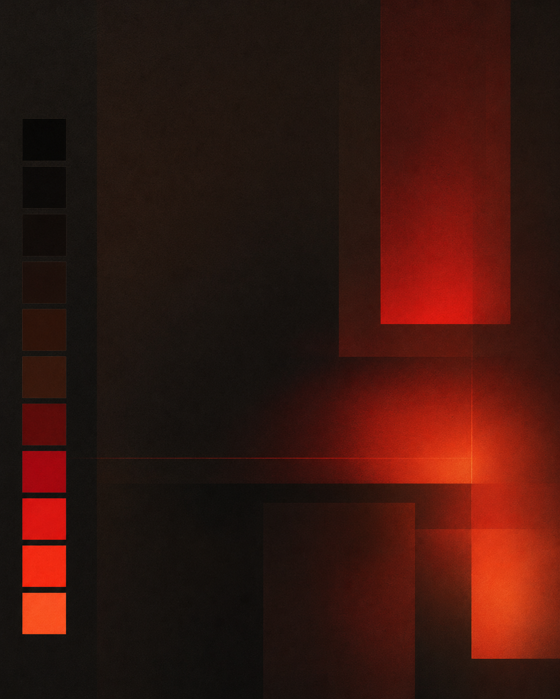 The campaign's eleven-step red palette beside a study of neon-light blocks